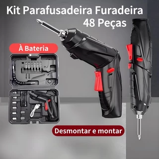 Kit Parafusadeira e Furadeira 48 Peças à Bateria