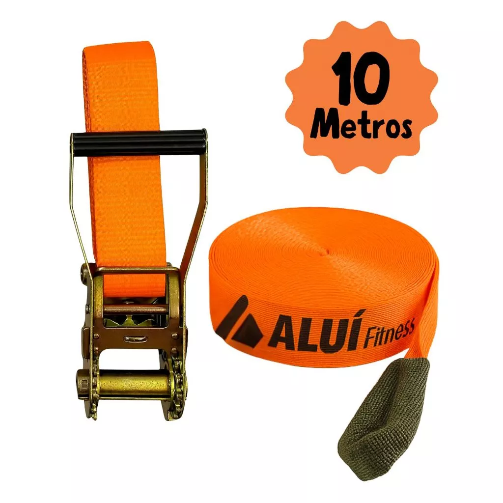 Aluí Fitness 10 m — kit laranja com fita e catraca Aluí Fitness 10 m — kit laranja com fita e catraca