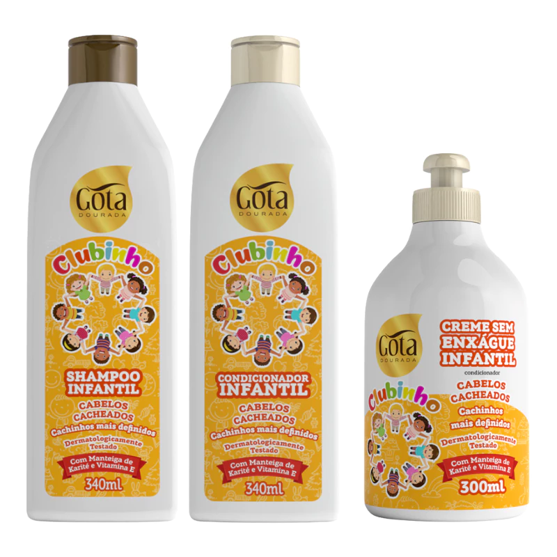 Kit Shampoo , Condicionador e Creme de Pentear infantil Cachinhos Gota Dourada