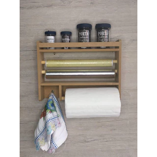 Suporte porta tempero cozinha condimentos organizador 3 em 1 papel toalha filme aluminio p