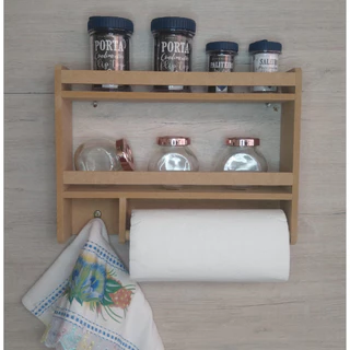 Suporte organizador porta tempero cozinha condimento parede madeira prateleira porta pape