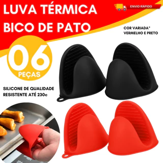 Kit 06 04 ou 02 Luva Térmica de Silicone Bico Pato Pegador Panelas Pratos Quentes Anti-cal