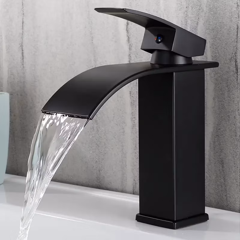 Torneira De Luxo  Quente e frio Banheiro Lavabo cuba Cascata Monocomando  Preta Fosca  Com mangueira
