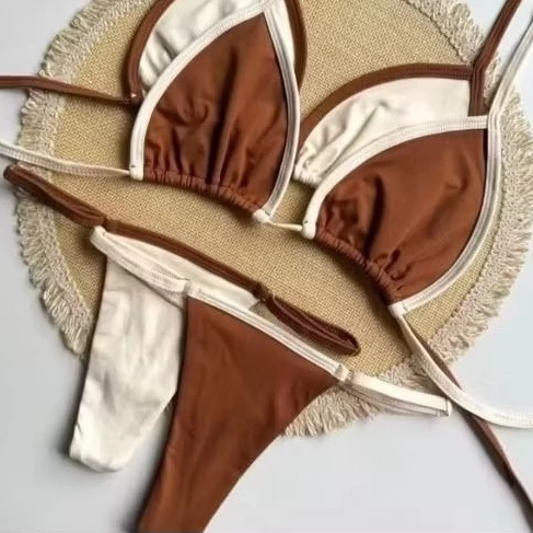 Biquini feminino fita verão bronze marquinha cortininha fio dental