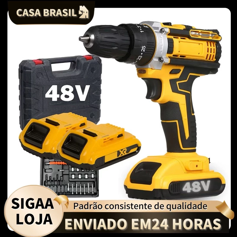 Parafusadeira Furadeira 48V 2 Baterias Com Maleta e Acessórios Completo
