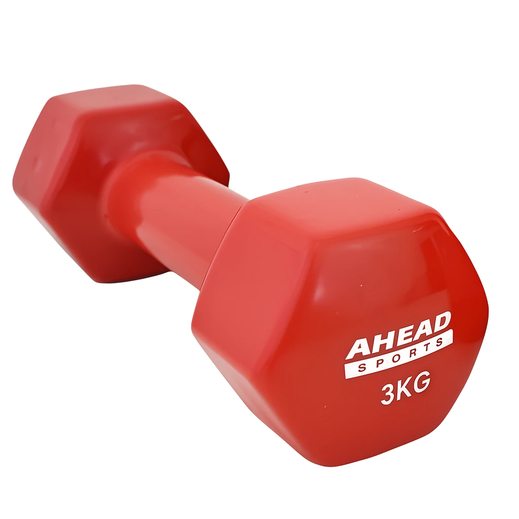Halter Sextavado 3kg em Vinil Ahead Sports Vermelho Para Musculação Academia e Exercícios em Casa