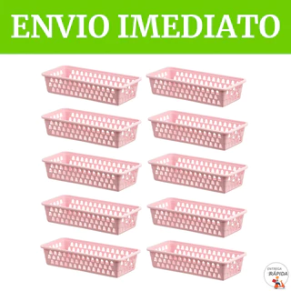 KIT CESTO ORGANIZADOR RETANGULAR CESTINHO MULTIUSO LAVANDERIA BANHEIRO GAVETA PRATELEIRA