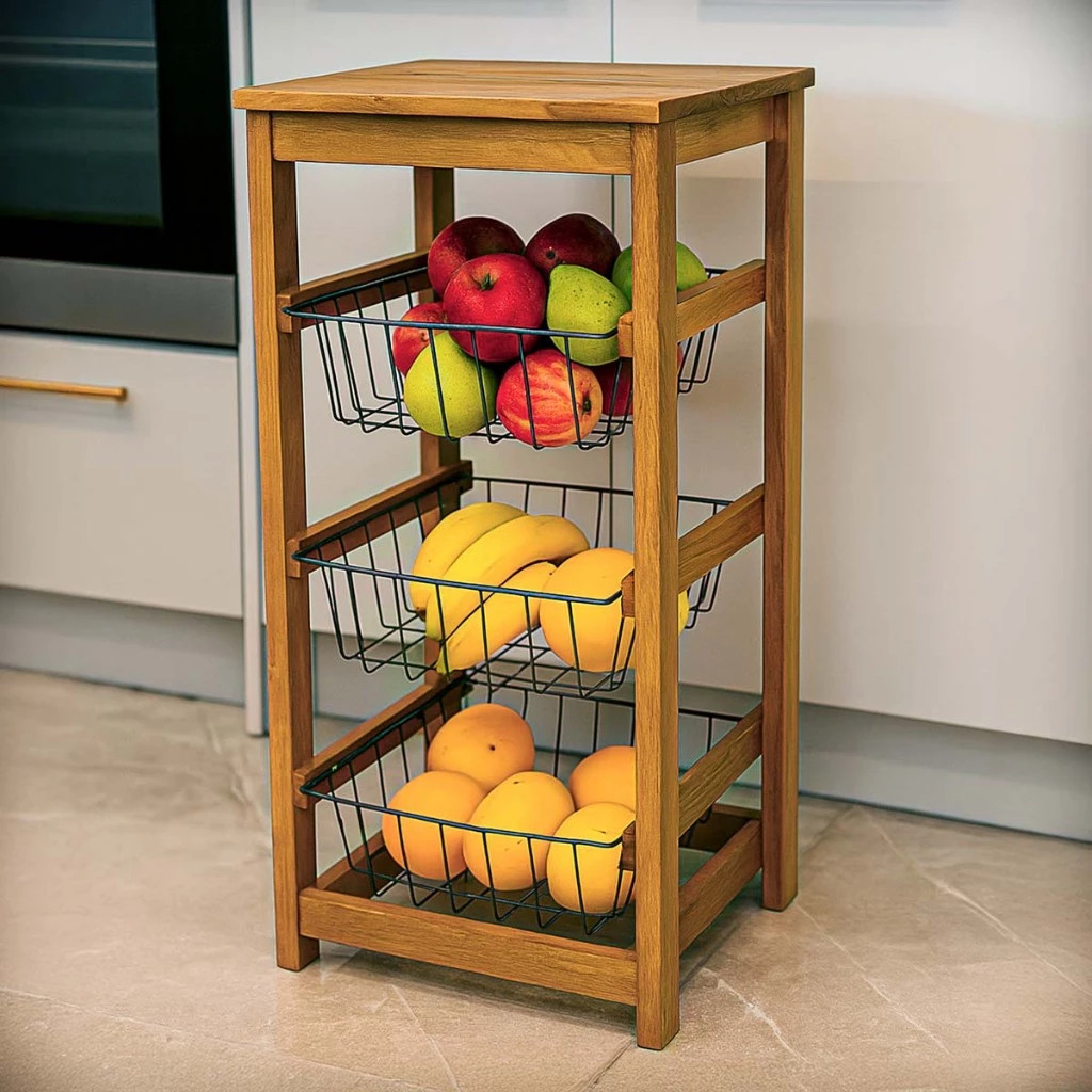 Fruteira Decoração rustica Casa nova Fruteira de cozinha Cesto de madeira Multiuso