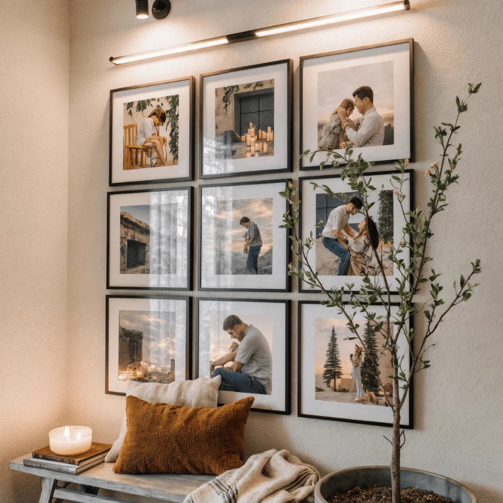 Kit 9 Quadros Fotos Decorativas Parede Sala Quarto Paspatur e Vidro Acrilico de Alta Qualidade.