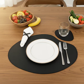 Kit Jogo Americano Sousplat de Couro com Porta Copos para Mesa Jantar com 2 4 6 8 Peças Pr