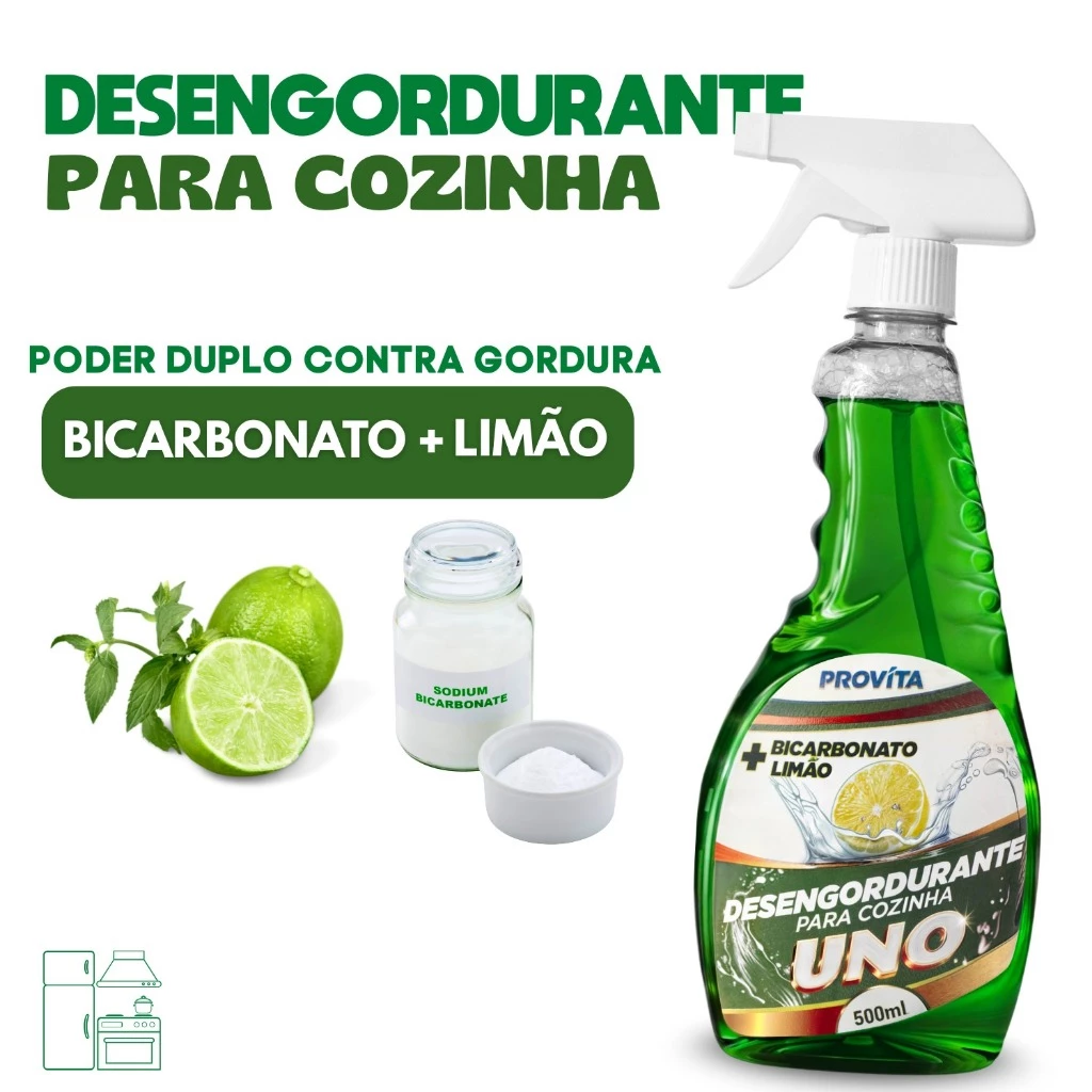 Desengordurante para Cozinha Multiuso Uno Provita 500ml - Bicarbonato + Limão