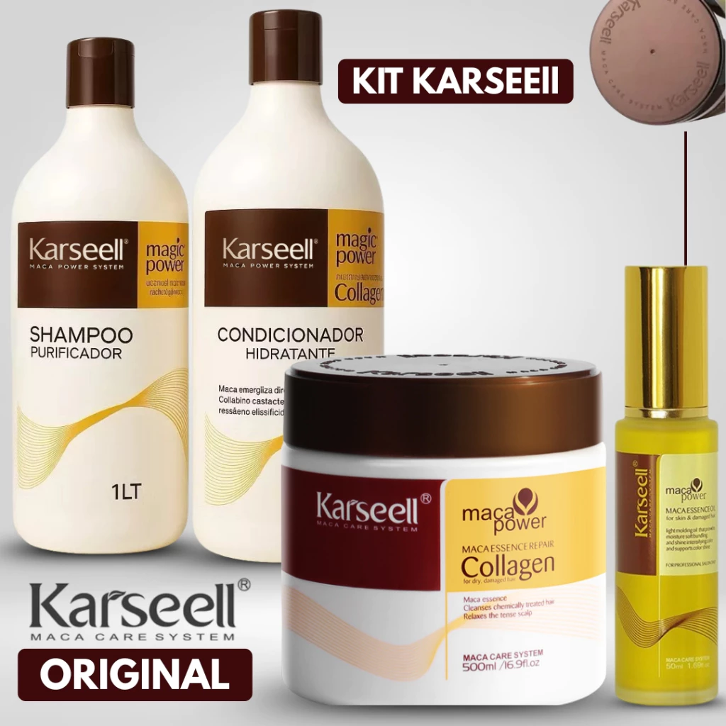 Kit Karseell Máscara Collagen + Oleo Argan Marroquino Maca Essence Oil  Tratamento Capilar - Original
