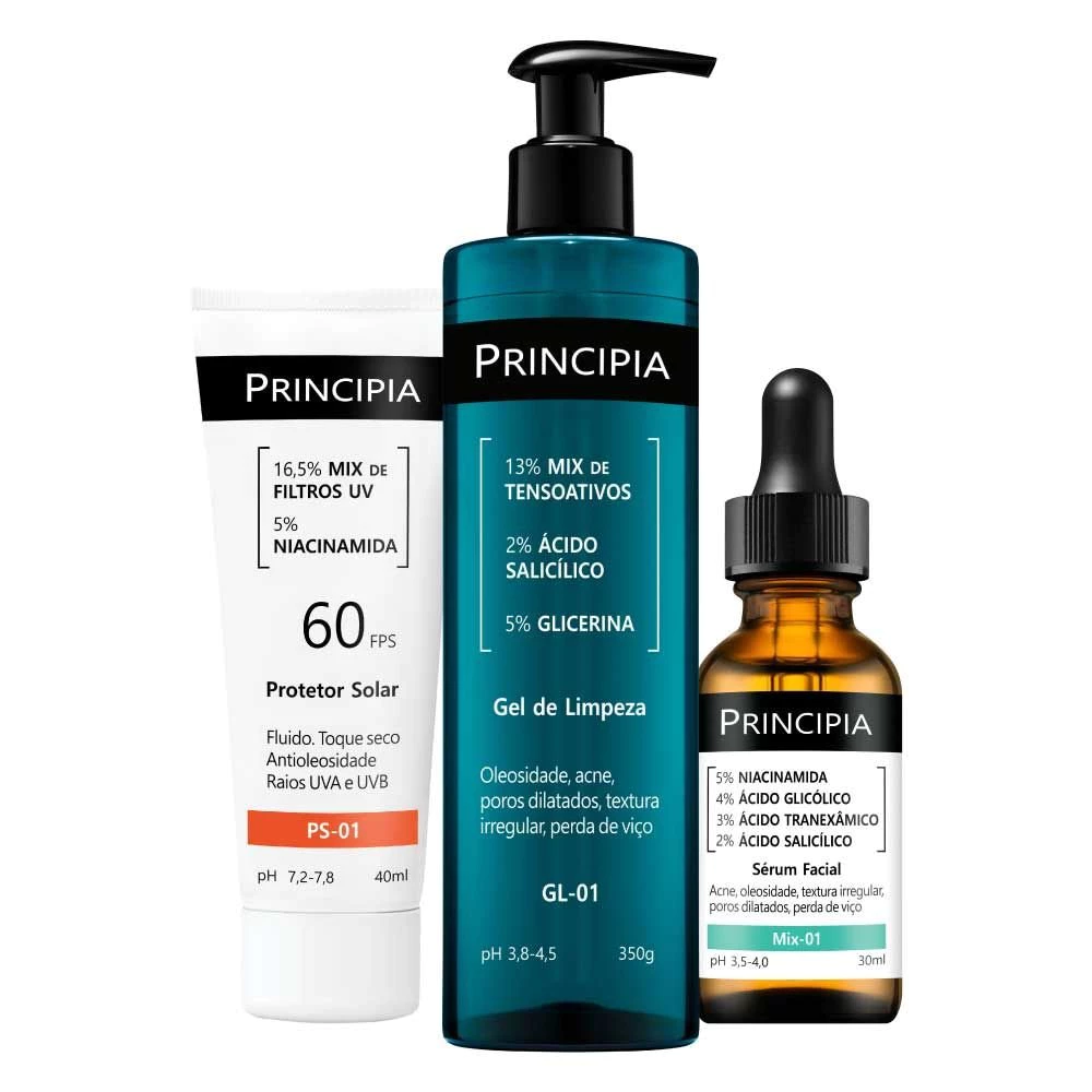 🧴 Principia Kit Anti-Acne - Trio com Gel de Limpeza GL-01 + Sérum Mix-01