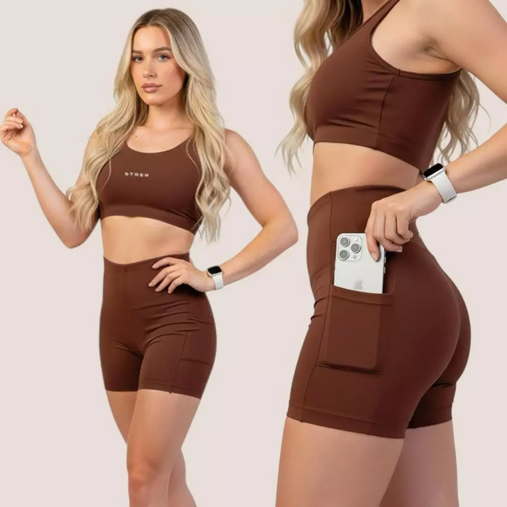 Conjunto Fitness Feminino Strep - Top e Short com Bolso Lateral em Poliamida para Academia