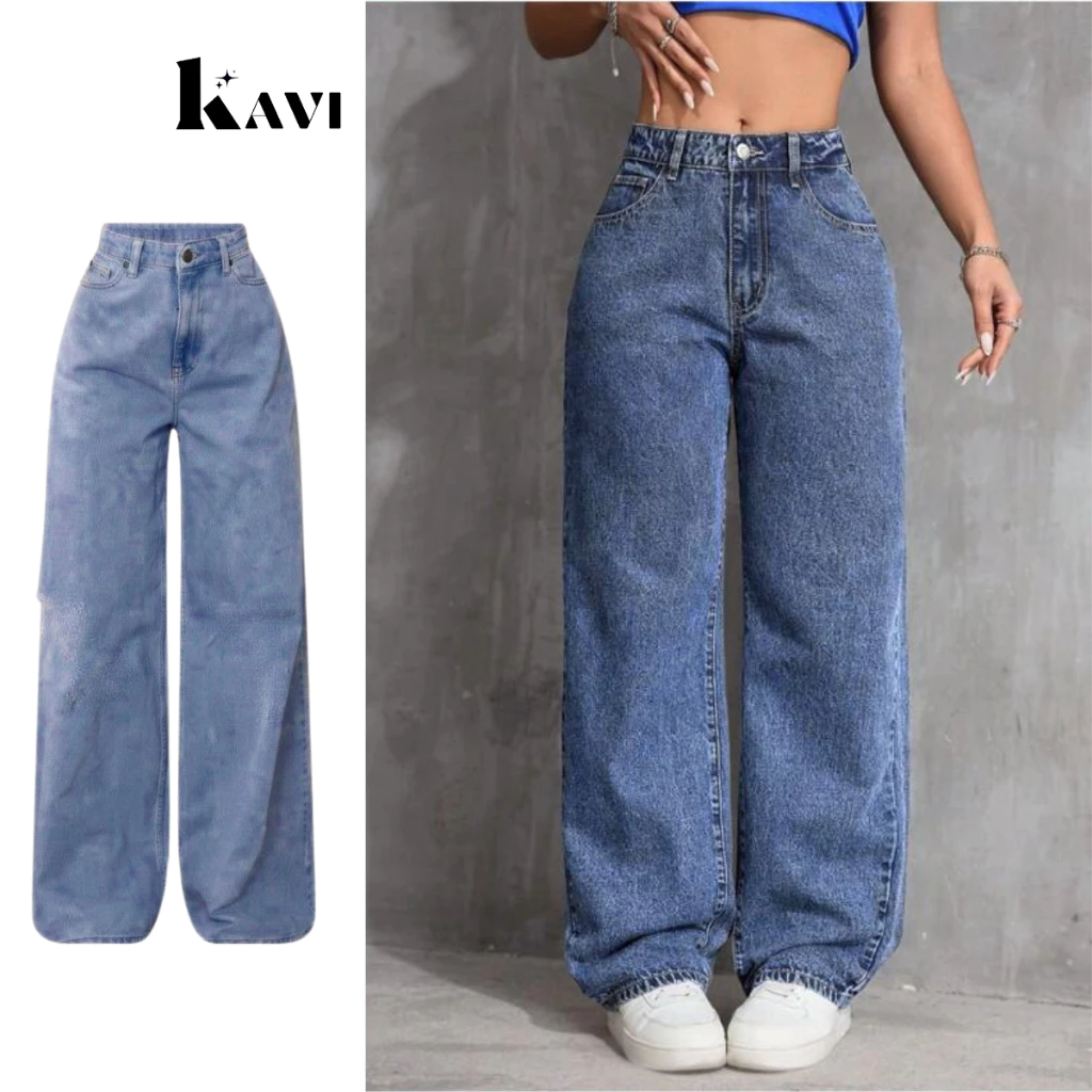 Calça Wide Leg Jeans Feminina Cintura Alta Pantalona