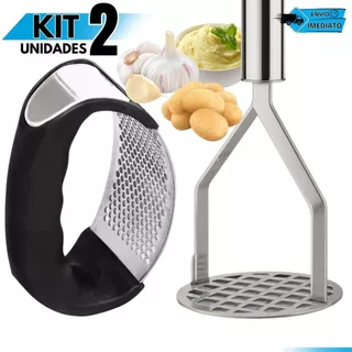 Kit Utensílios de Cozinha Inox – Amassador Batata e Espremedor Alho | Acessórios de Cozinh