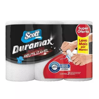 Kit C/3 Pano em Rolo Reutilizável Branco C/58 Unidades Scott Duramax