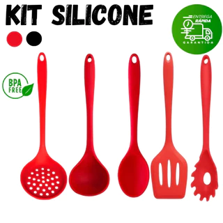 Kit Vermelho 5 Peças De Silicone Espátula Concha Escumadeira Colher Espátula Vazada Para C