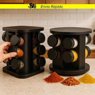 Porta Temperos 12 6 Potes Giratório Profissional Tampa Dosadora Condimentos Envio Imediato