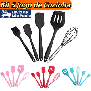 Kit 5 Peças Utensílios de Cozinha Silicone Colher Espátula Fue Espátula Pequena Pincel