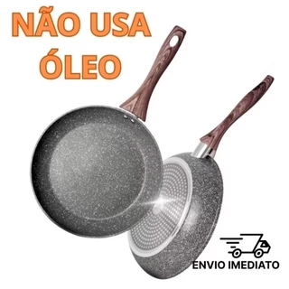 Frigideira Antiaderente de Alumínio Revestimento Cerâmico Premium Funda Cabo Madeira Não G