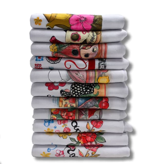kit 5,10,15,20,25,30 Un Pano de prato de cozinha estampado com bainha 100% algodão peças v