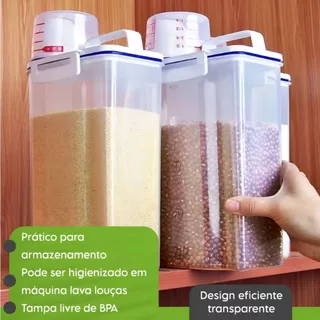 Kit 2 Potes Herméticos com Trava e Bico Dosador Porta Mantimentos com Copo Medidor Organiz