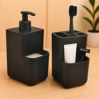 Dispenser Detergente Sabonete Líquido Lavanderia + Porta Escova de Dente Para Banheiro.