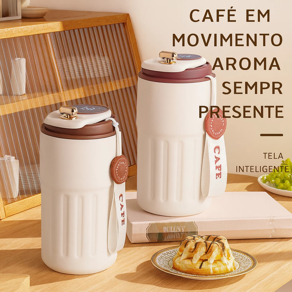 Copo Térmico Cafe 450ml Inox com Display Digital e Tampa com Trava - Mantém Temperatura por Horas