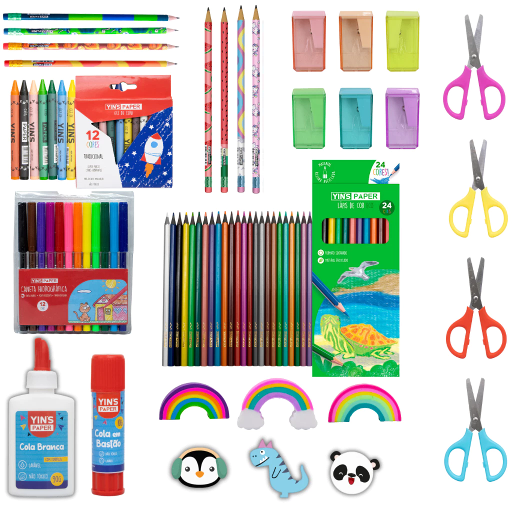 Kit Material Escolar Divertido 50 Itens Infantil e Fundamental Para Meninos e Meninas Completo