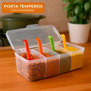 Porta Temperos 1 2 3 ou 4 Un Com 4 Colheres Pote Condimentos Organizador Divisórias Concha