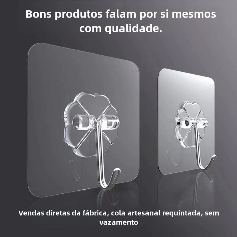 2/4/6/8/10/15 Gancho Adesivo Parede Multifuncional Transparente Autocolante Metálico Premium