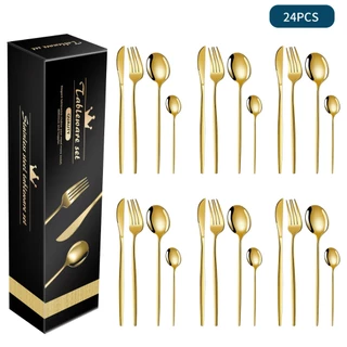 24 Kit Jogo De Talheres Inoxidável 416 Suprimentos De Cozinha Talheres de Dourados Talhere