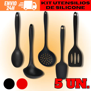 Kit Utensílios para Cozinha de Silicone Inteiriço Resistente Colher Espátula Concha Escuma