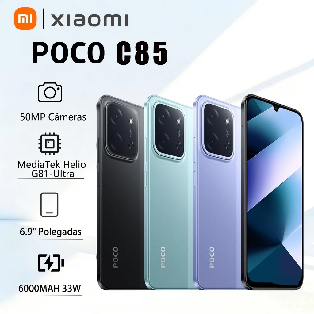 Celular Xiaomi POCO C85 Dual SIM 4G 256GB/128GB Versão Global NFC Celular barato Novo Câmera 50MP