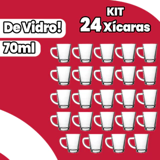 Kit 24 Xícaras de Vidro 70ml Resistentes Transparentes Qualidade Expresso Premium
