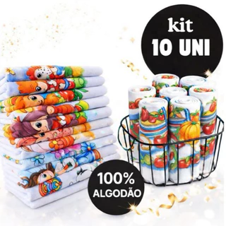 Kit 10 Panos de Prato Estampados Pé  Galinha Legítimo 100% Algodão Super Absorvente Cozinh