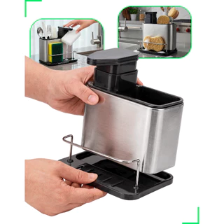 Porta Detergente E Esponja Dispenser 3 Em 1 Aço Inox Escorredor Talheres Utensilios de Coz