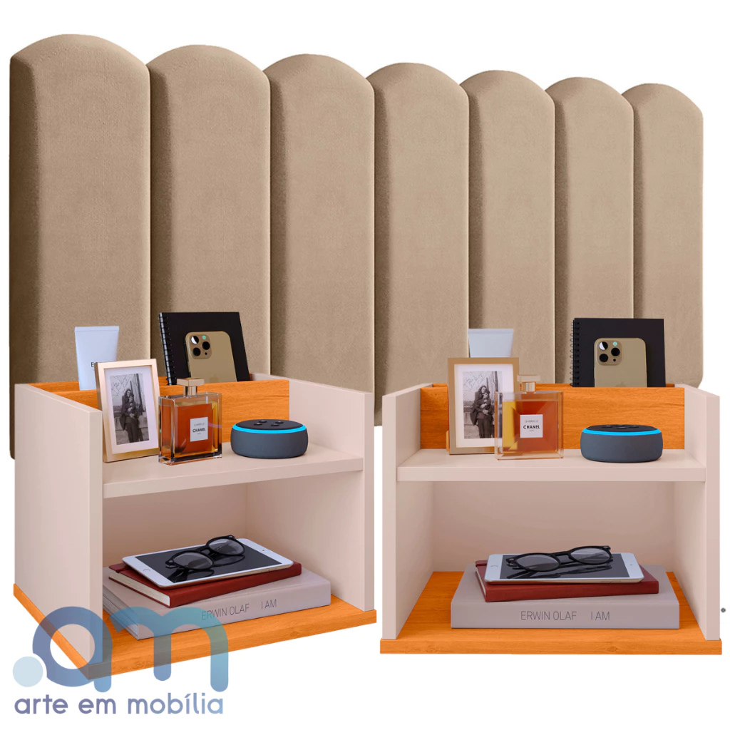 Conjunto Dormitório com 2 Un de Mesa de Cabeceira Suspensa Nicho e Porta-Acessórios COM Módulos Adesivos Nuvem 45x20