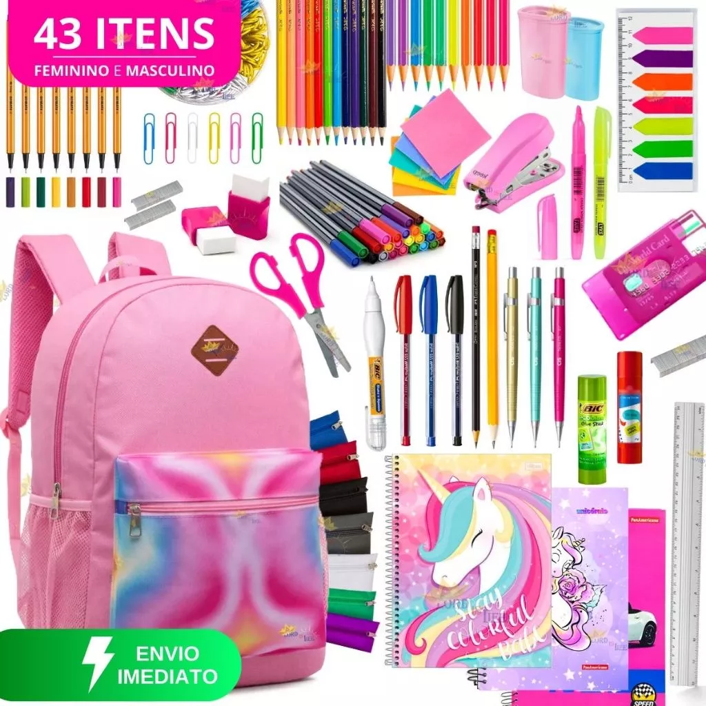 Kit Material Escolar Feminino Completo Com Sem Mochila Escolar Feminina Estojo Escolar Feminino Rosa