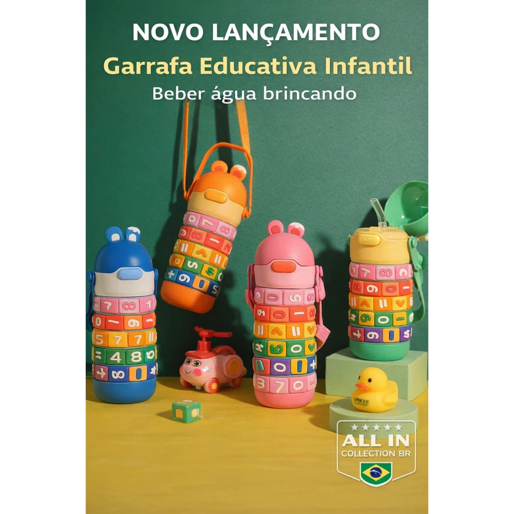 Garrafa Infantil Interativa com Anéis Giratórios - Estimula o Aprendizado