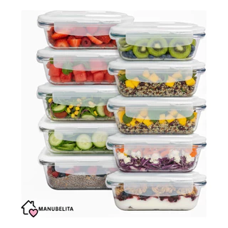 Conjunto de 10 / 6 / 4 Potes de Vidros 640ml Hermeticos para Marmitas Fitness com 4 Travas