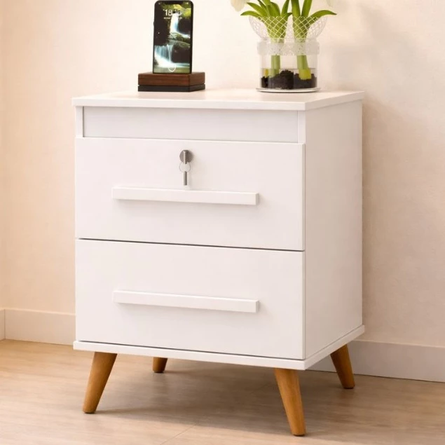 Mesa De Cabeceira Chave Para Cama Acabamento Brilhante Cor Branco Moveis Criado mudo