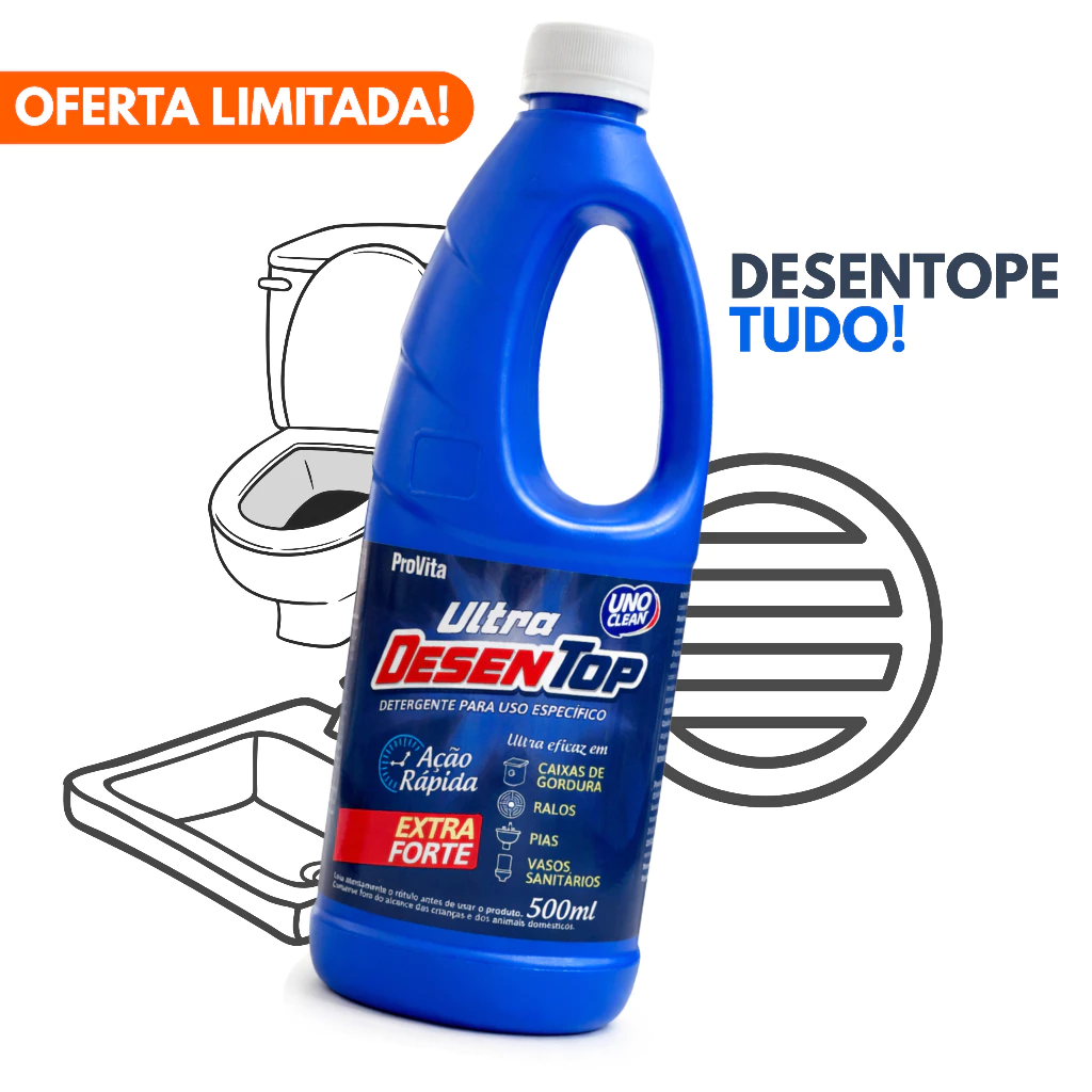 Desentupidor LĂquido Ultra Desentop - Caixas de Gordura, Ralos, Pias, Vasos Sanitários, Limpa Fossa