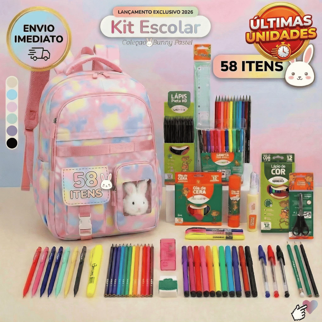 Material Escolar Completo Kit escolar completo Kit Mochila Escolar Volta as Aulas Material Escola