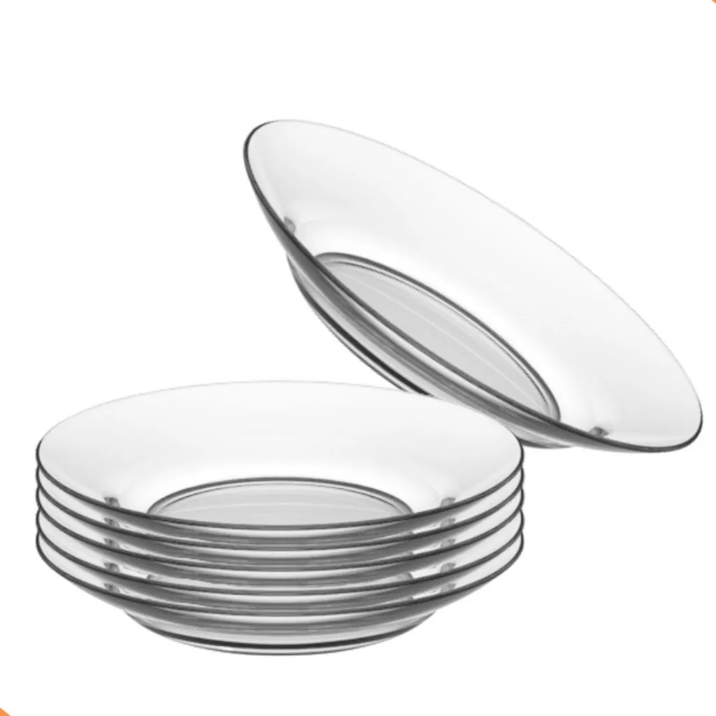 Kit com 12 Pratos Fundos de Vidro 22cm - Design Liso, Moderno - Resistente, Refeições Diária