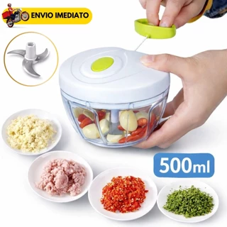Mini Processador Manual 500ml 3 Lâminas Triturador Alimentos Pica Cebola Alho Temperos Sem