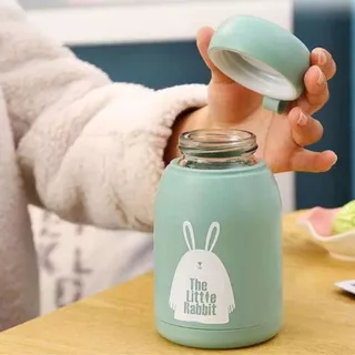 Garrafinha Vidro 320ml Infantil Coelho Rabbit Silicone Proteção Tampa Rosqueável Resistent