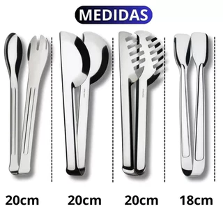 Kit 4 Utensílios para Cozinha Inox Pegador de Massa 20cm Universal 20cm Salada 20cm Gelo 1