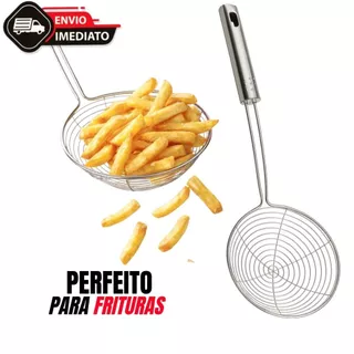 Escumadeira de Fritura Inox Aramada | Utensílio de Cozinha para Pastel, Salgados e Óleo Qu